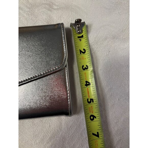 Metallic Silver Evening Clutch Evening Bag Diagonal Flap Closure Card Slots - Picture 5 of 5